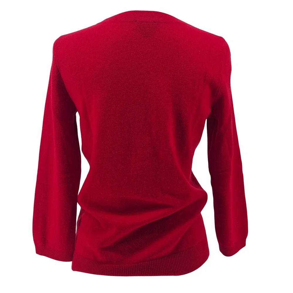 Talbots Cashmere Sweater S Red 3/4 Sleeve Quiet Luxury Preppy Classic Office